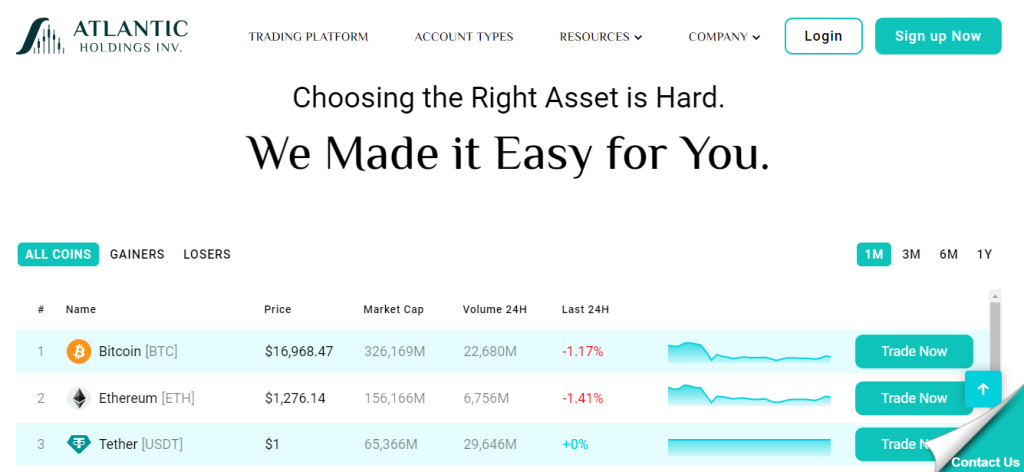 Atlantic Holdings Inv's Account Types